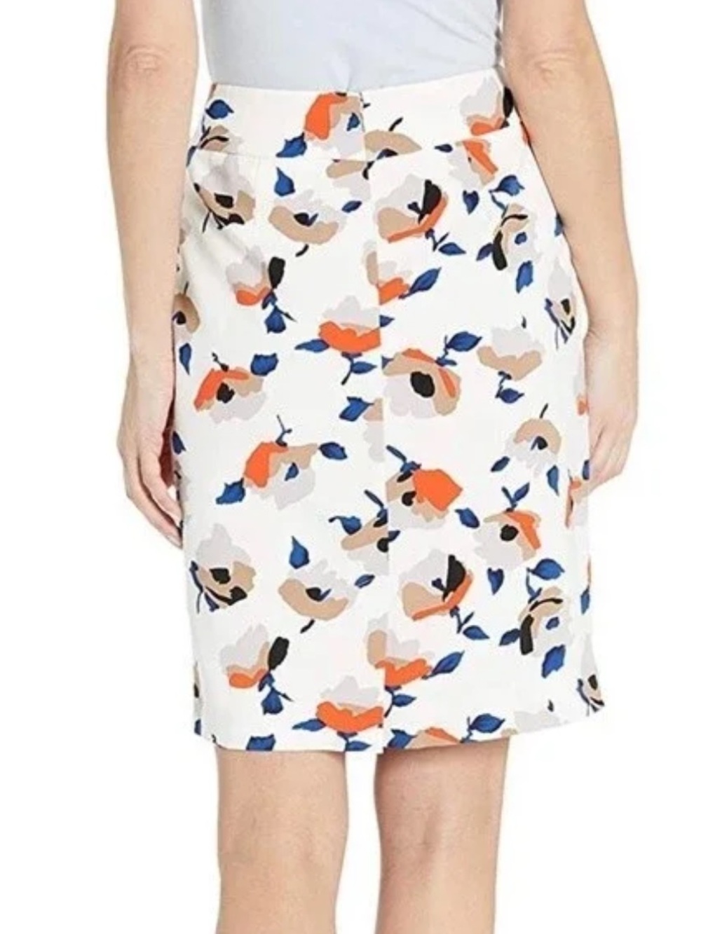 Nine West White Pencil Skirt with Orange, Navy and Tan Floral Print - Picture 2 of 13